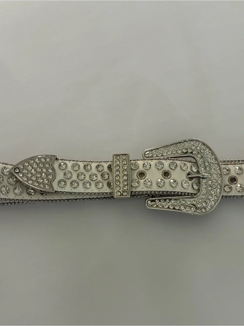 Crystal Rhinestone Studded Western Belt Bling Buckle 90s Y2K White Silver Large